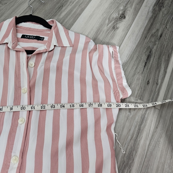 Lauren Ralph Pink and White Striped Button-Up Dress Sz 6 - Picture 5 of 6